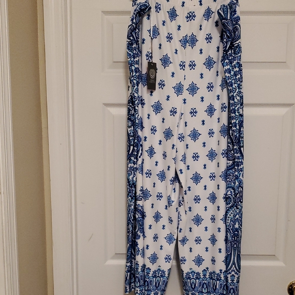Vince Camuto Blue and White Maxi Wide Leg Jumpsuit - Picture 2 of 9